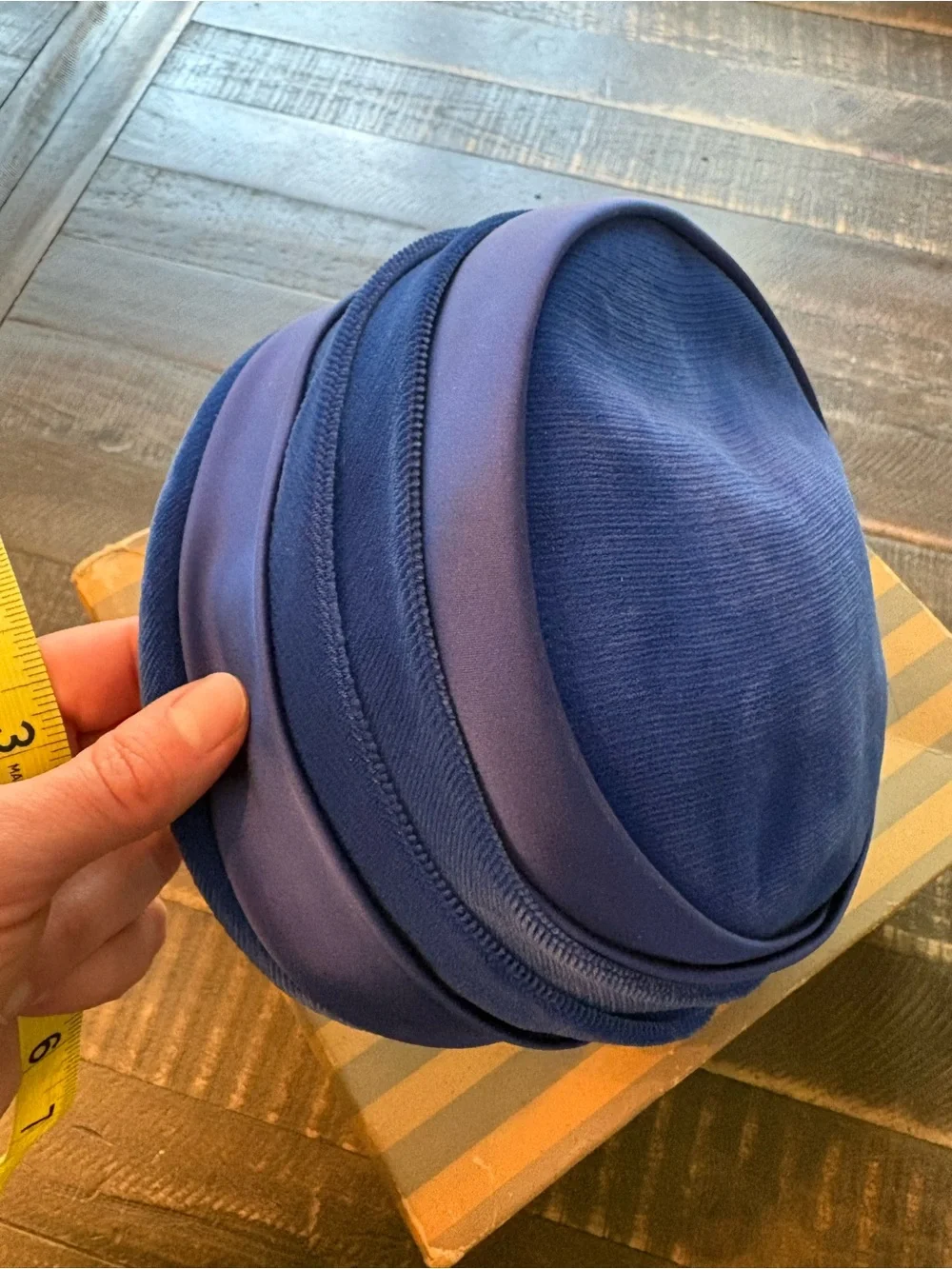 Vintage Women's Structured Navy Blue Pillbox Hat Elegant Velvet & Satin Fabric